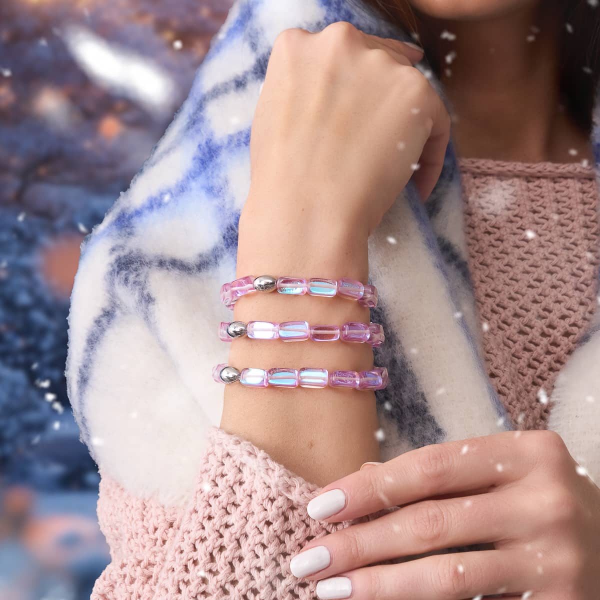 Lila Mondaufgang | 925 Sterling Silber | Galaxie Glaskiesel Armband